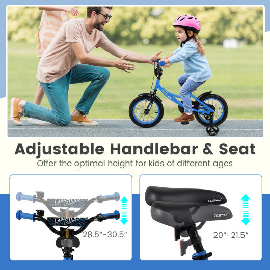 12/14/16/18 Inches Kids Bike with Removable Training Wheels and Adjustable Seatfor 3-8 Years Old Navy-14 inches