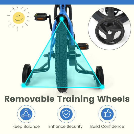 12/14/16/18 Inches Kids Bike with Removable Training Wheels and Adjustable Seatfor 3-8 Years Old Navy-14 inches