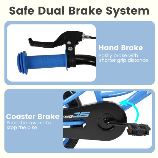 12/14/16/18 Inches Kids Bike with Removable Training Wheels and Adjustable Seatfor 3-8 Years Old Navy-16 inches