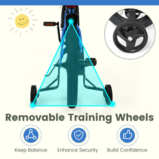 12/14/16/18 Inches Kids Bike with Removable Training Wheels and Adjustable Seatfor 3-8 Years Old Navy-18 inches