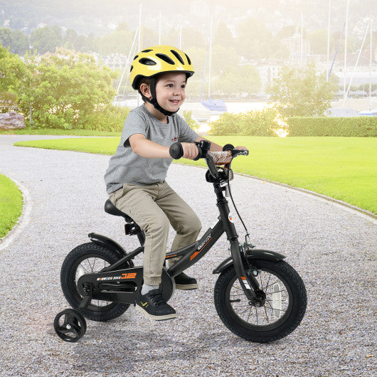 12/14/16/18 Inches Kids Bike with Removable Training Wheels and Adjustable Seatfor 3-8 Years Old Black-12 inches