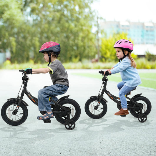 12/14/16/18 Inches Kids Bike with Removable Training Wheels and Adjustable Seatfor 3-8 Years Old Black-12 inches