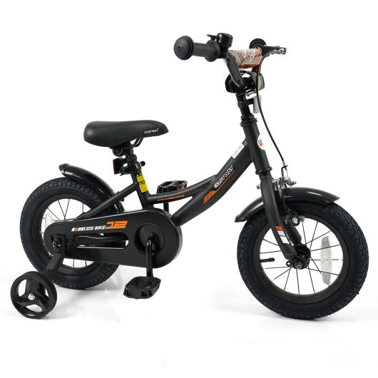 12/14/16/18 Inches Kids Bike with Removable Training Wheels and Adjustable Seatfor 3-8 Years Old Black-12 inches