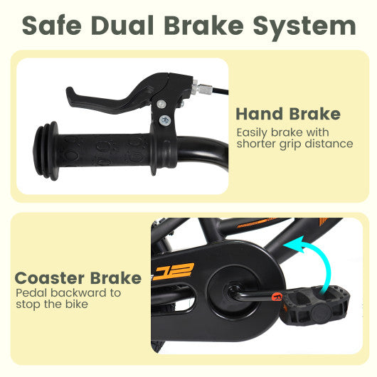 12/14/16/18 Inches Kids Bike with Removable Training Wheels and Adjustable Seatfor 3-8 Years Old Black-12 inches