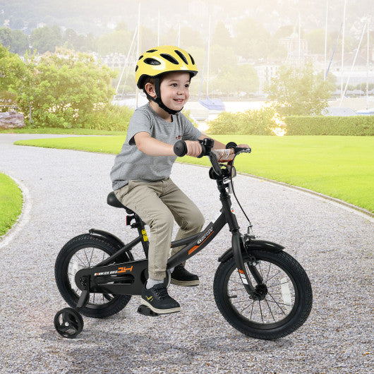 12/14/16/18 Inches Kids Bike with Removable Training Wheels and Adjustable Seatfor 3-8 Years Old Black-14 inches