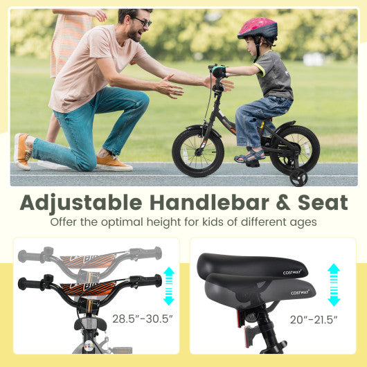 12/14/16/18 Inches Kids Bike with Removable Training Wheels and Adjustable Seatfor 3-8 Years Old Black-14 inches
