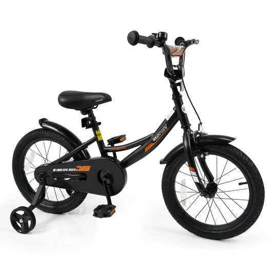 12/14/16/18 Inches Kids Bike with Removable Training Wheels and Adjustable Seatfor 3-8 Years Old Black-16 inches
