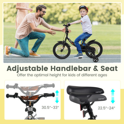 12/14/16/18 Inches Kids Bike with Removable Training Wheels and Adjustable Seatfor 3-8 Years Old Black-16 inches