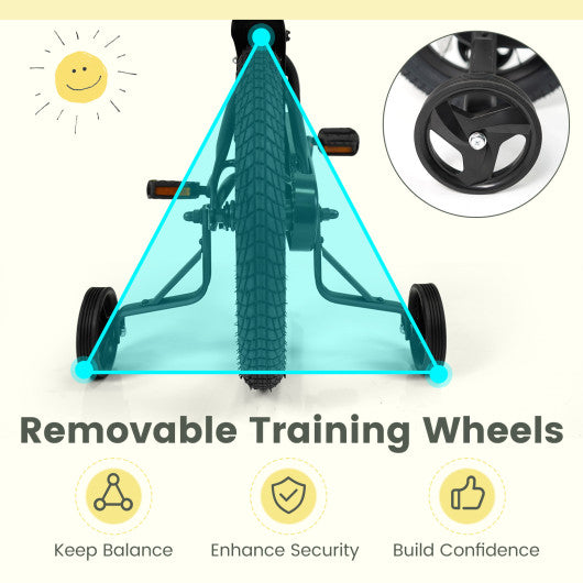 12/14/16/18 Inches Kids Bike with Removable Training Wheels and Adjustable Seatfor 3-8 Years Old Black-16 inches