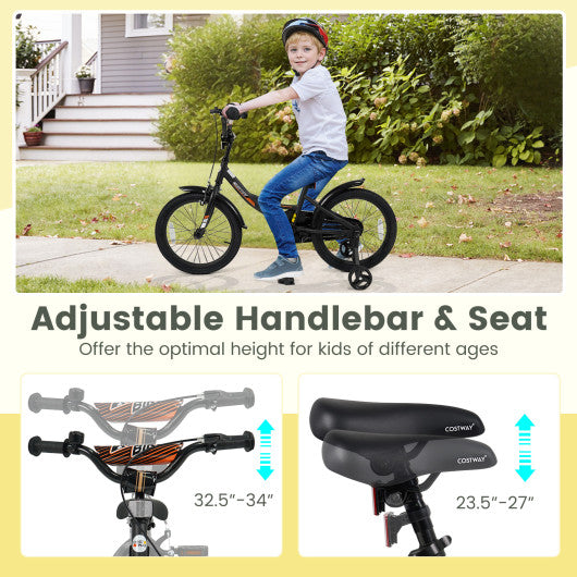 12/14/16/18 Inches Kids Bike with Removable Training Wheels and Adjustable Seatfor 3-8 Years Old Black-18 inches