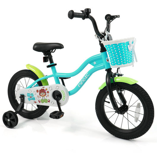 12/14/16 Inch Kids Bike with Training Wheels and Basket Green Color-14