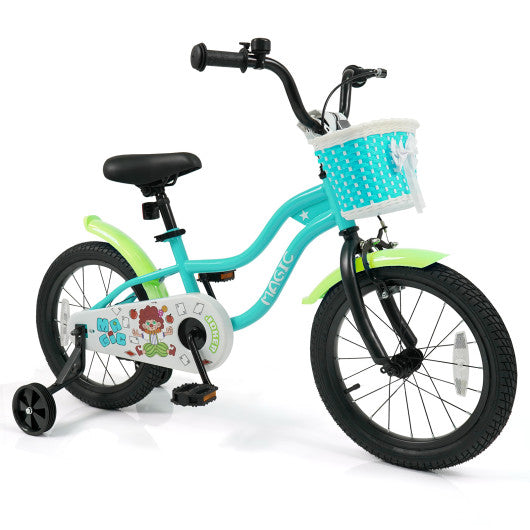 12/14/16 Inch Kids Bike with Training Wheels and Basket Green Color-16