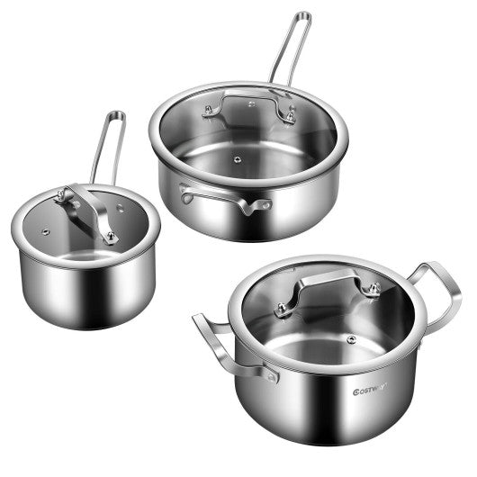 6 Piece Stainless Steel Cookware Set with Convenient Grip Handle