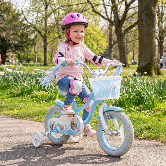 12-20 Inch Kids Bike Adjustable with Basket and Streamers Blue - Princess of the Sea Theme-12 Inch
