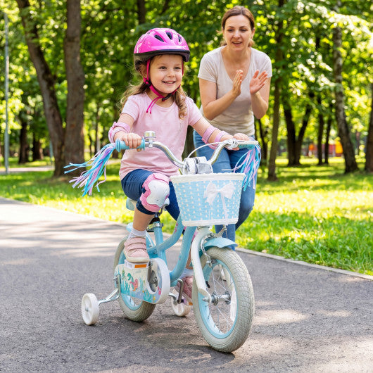 12-20 Inch Kids Bike Adjustable with Basket and Streamers Blue - Princess of the Sea Theme-12 Inch