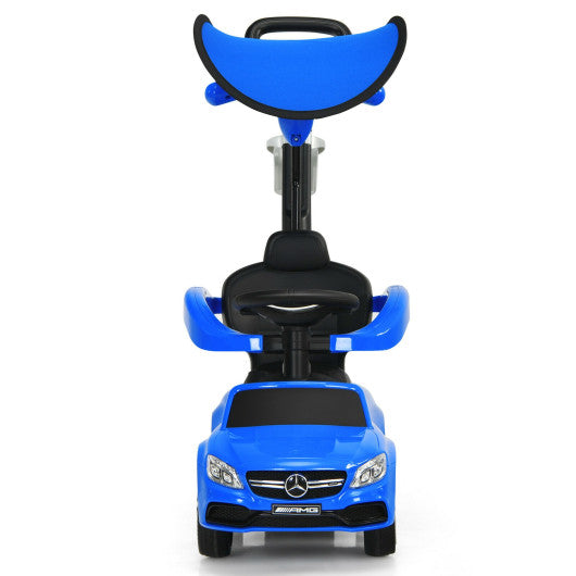 3-in-1 Ride on Push Car Mercedes-Benz Licensed Sliding Car with Canopy-Blue