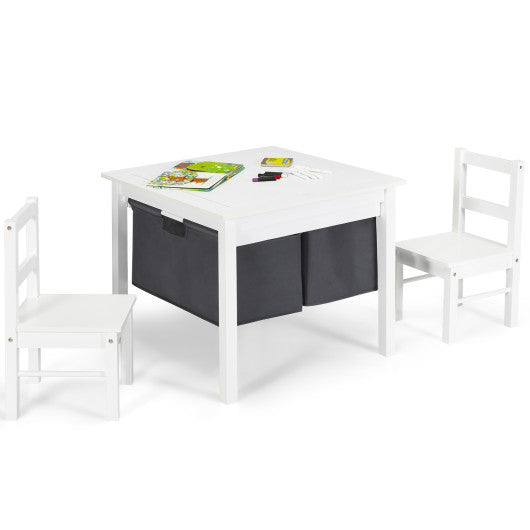 2-in-1 Kids Activity Table and 2 Chairs Set with Storage Building Block Table-White