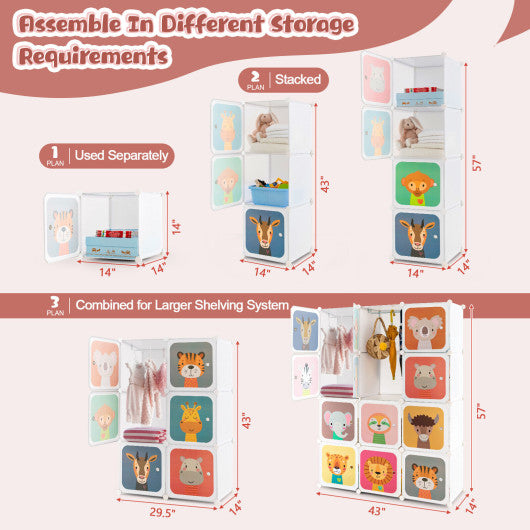 12 Cube Kids Wardrobe Closet with Hanging Section and Doors-White