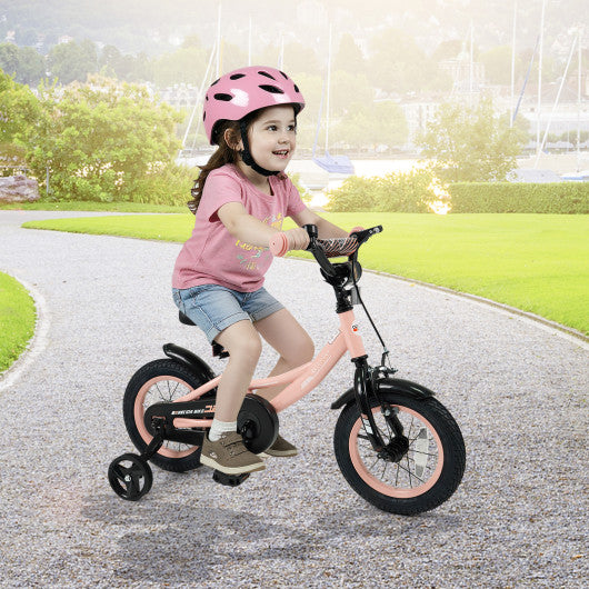 12 Inch Kids Bike Adjustable with Removable Training Wheels Pink for 3-8 Years Old