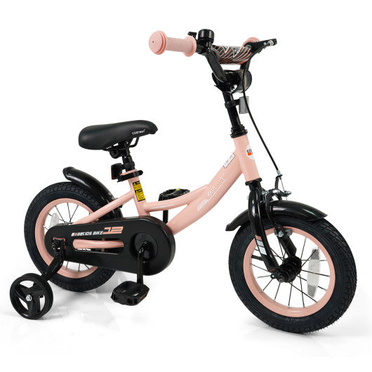 12 Inch Kids Bike Adjustable with Removable Training Wheels Pink for 3-8 Years Old