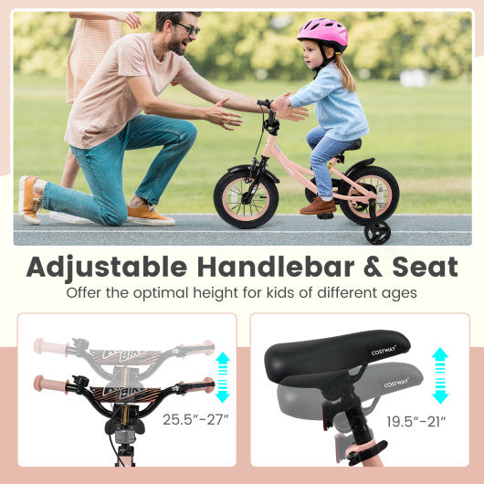 12 Inch Kids Bike Adjustable with Removable Training Wheels Pink for 3-8 Years Old