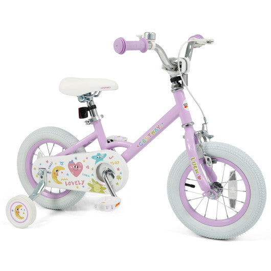 12 Inch Kids Bike Adjustable for 3-8 Years Old Children Purple - Stars & Moon