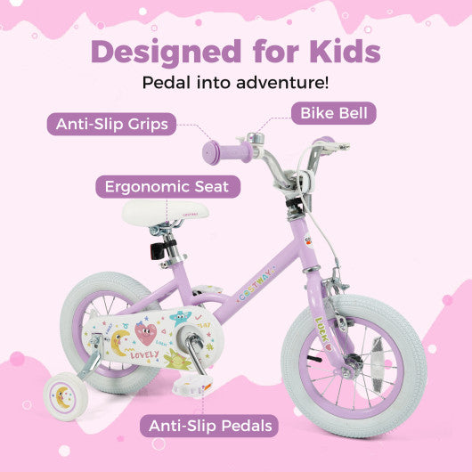 12 Inch Kids Bike Adjustable for 3-8 Years Old Children Purple - Stars & Moon