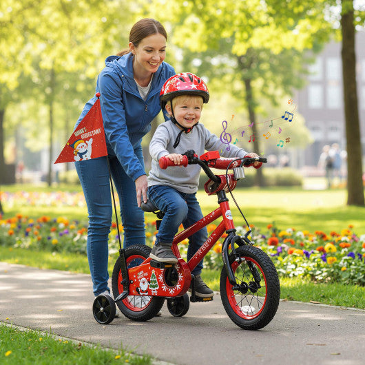 12 Inch Kids Bike Adjustable with Christmas Music & Flag for Aged 3-5 Years Old