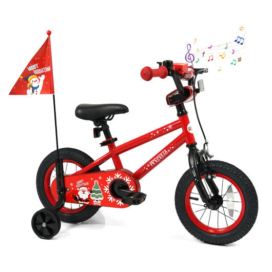 12 Inch Kids Bike Adjustable with Christmas Music & Flag for Aged 3-5 Years Old
