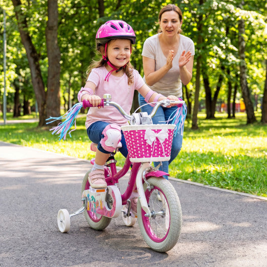 12-Inch Kids Bike Adjustable with Basket and Streamers Rose Red - Princess of the Sea Theme