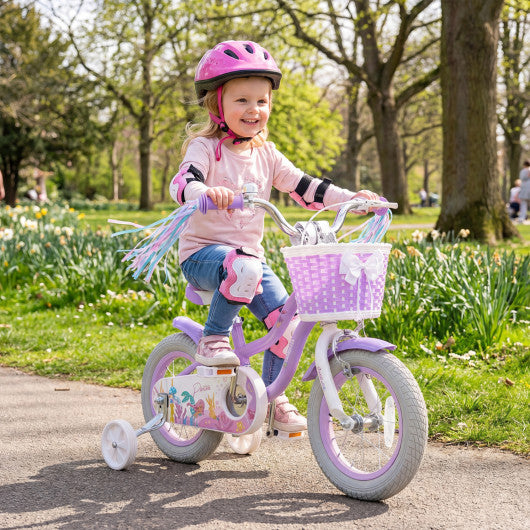 12 Inch Kids Bike Adjustable with Basket and Streamers Purple - Princess of the Sea Theme