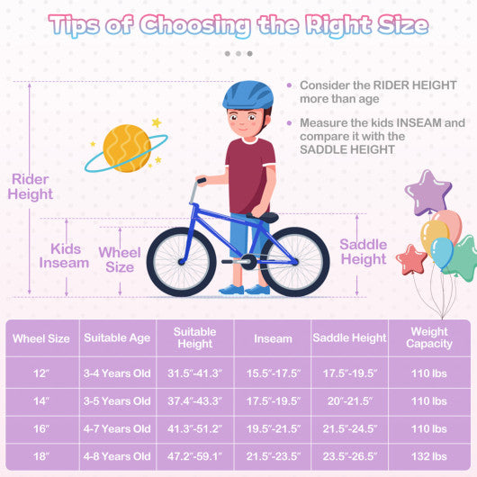 12 Inch Kids Bike Adjustable with Basket and Streamers Purple - Princess of the Sea Theme