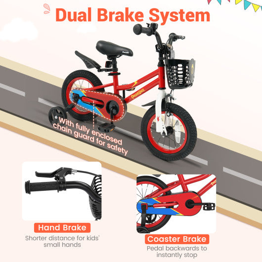 12 Inch Kids Bike Children Bicycle with Training Wheels for 3-4 Years Old-Red
