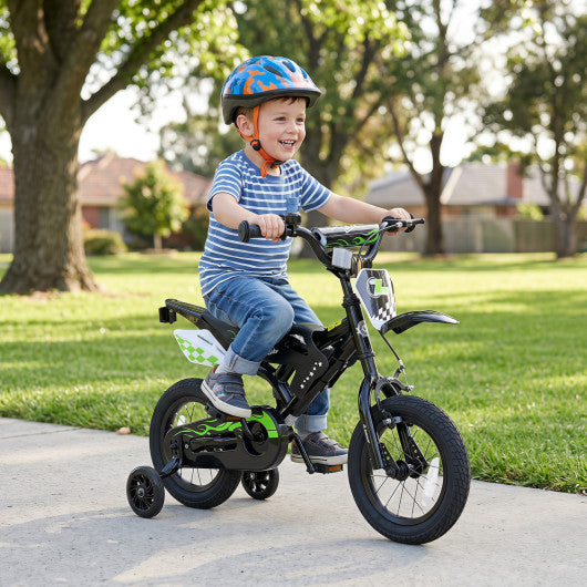 12 Inch Kids Bike Motorcycle-Inspired for Boy Girl Ages 3-4 Years-Black