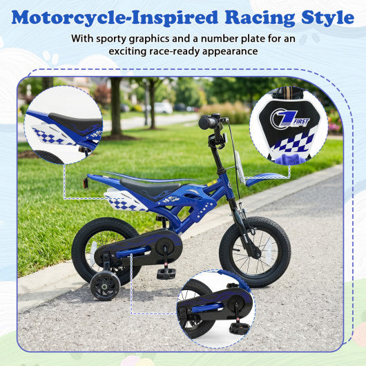12 Inch Kids Bike Motorcycle-Inspired for Boy Girl Ages 3-4 Years-Blue