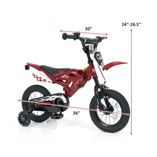 12 Inch Kids Bike Motorcycle-Inspired for Boy Girl Ages 3-4 Years-Red