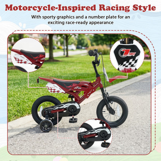 12 Inch Kids Bike Motorcycle-Inspired for Boy Girl Ages 3-4 Years-Red