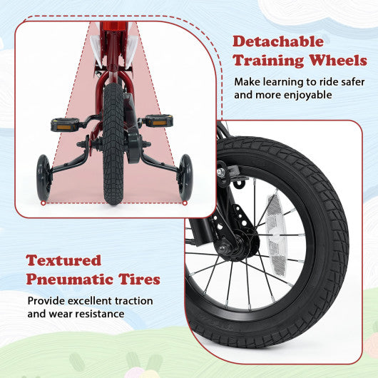 12 Inch Kids Bike Motorcycle-Inspired for Boy Girl Ages 3-4 Years-Red