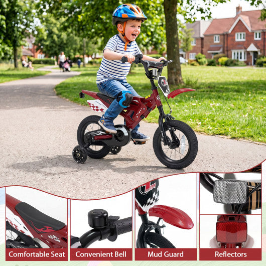 12 Inch Kids Bike Motorcycle-Inspired for Boy Girl Ages 3-4 Years-Red