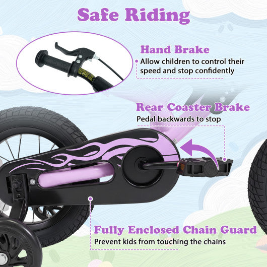 12 Inch Kids Bike Motorcycle-Inspired for Boy Girl Ages 3-4 Years-Purple
