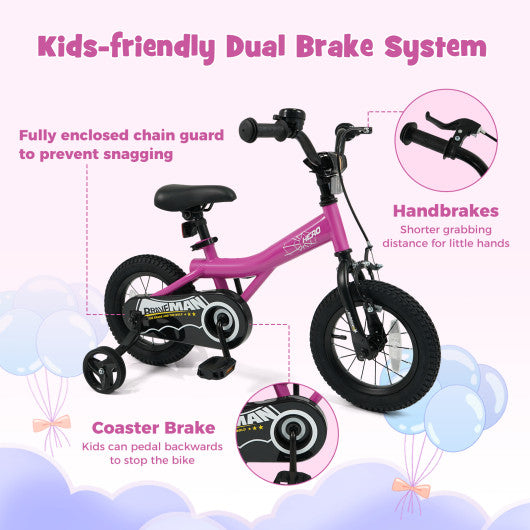 12-Inch Kids Bike with Removable Training Wheels Pink-Brave Hero