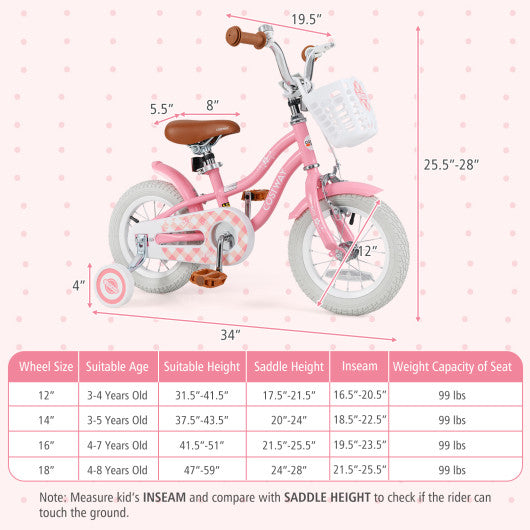 12 Inch Kids Bike with Training Wheels and Basket for Boys Girls 3-4 Years Old