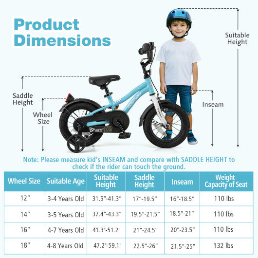 12-Inch Kids Bike for 3-4 Years Old Children Bicycle with Training Wheels