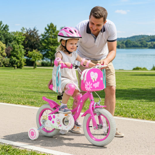 12 Inches Girls Bike with Front Bag and Streamers for 3-4 Years Pink