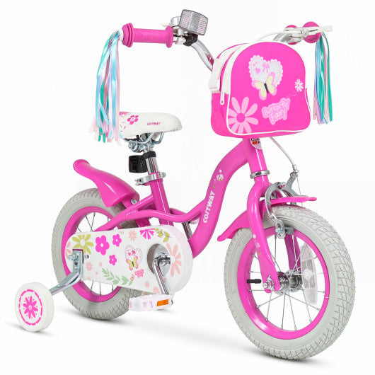 12 Inches Girls Bike with Front Bag and Streamers for 3-4 Years Pink