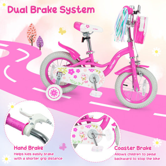 12 Inches Girls Bike with Front Bag and Streamers for 3-4 Years Pink