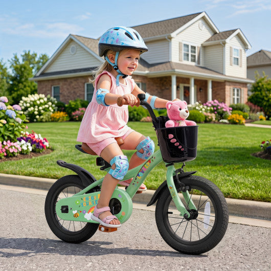 12 Inches Girls Bike for 3-8 Years Old with Basket - Spring Party  Green