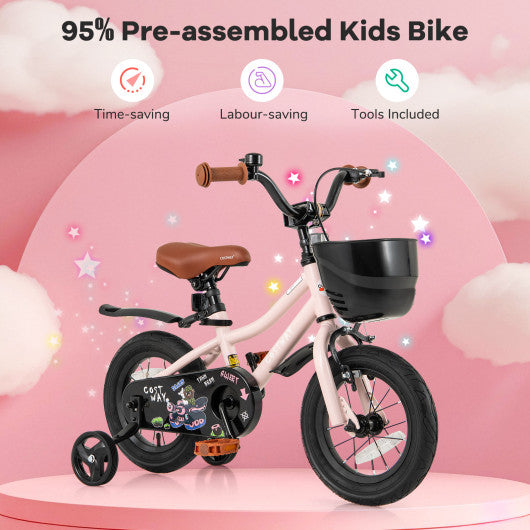 12 Inches Kids Bike with Basket and Adjustable Handlebar for 3-4 Years Old