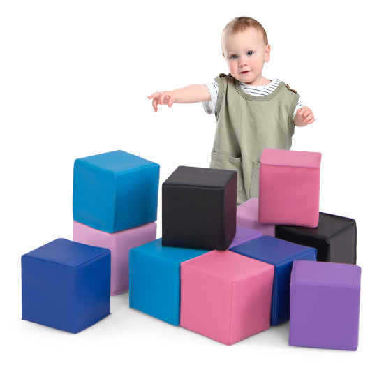 12 Pieces Soft Foam Building Blocks Climbing Foam Cubes Set for Kids-Deep Multicolor