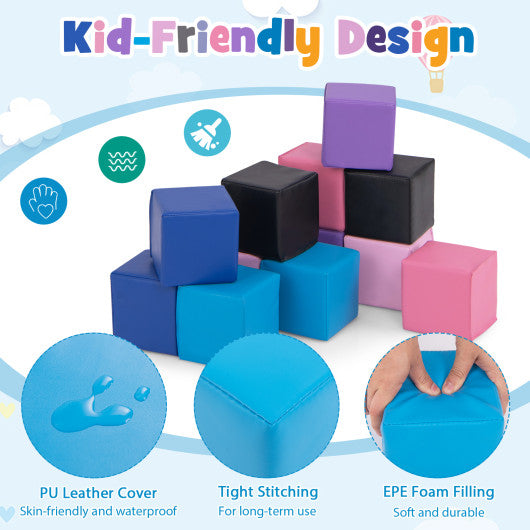 12 Pieces Soft Foam Building Blocks Climbing Foam Cubes Set for Kids-Deep Multicolor
